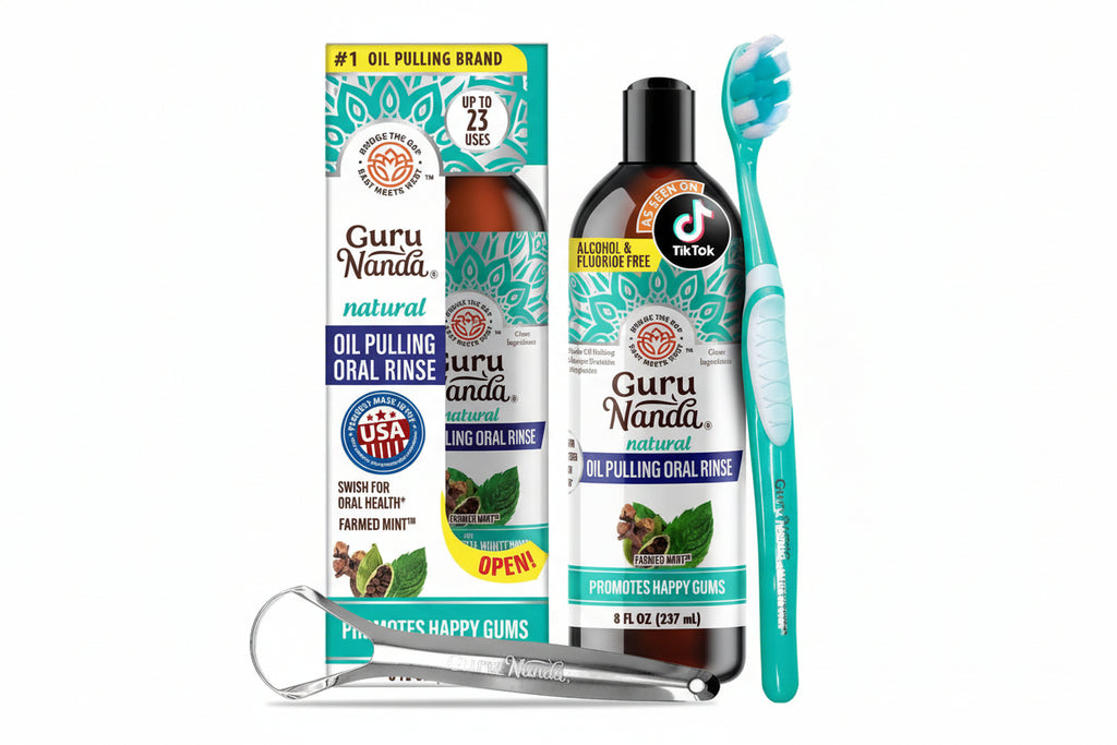 Gurunanda Cocomint Pulling Oil with 7 essential oils and vitamins D, E, K2 - 8 oz bottle