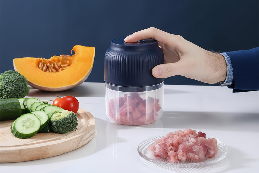 Portable veggie chopper and garlic grinder - compact electric food processor