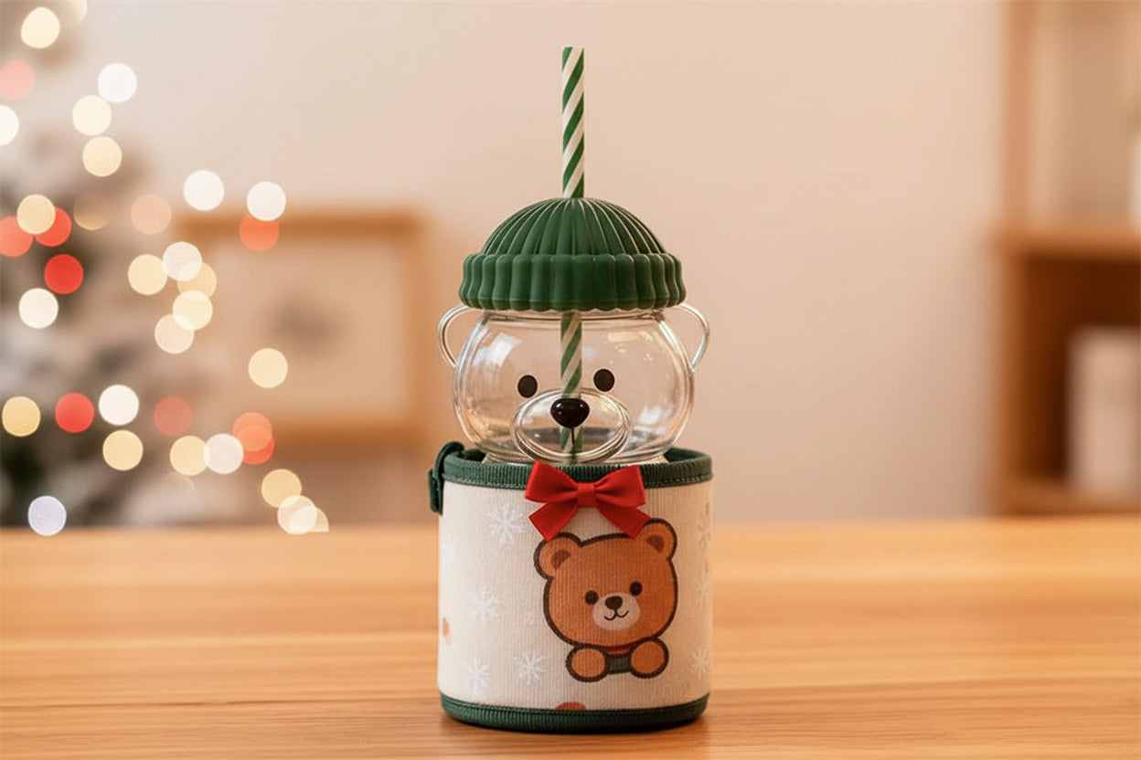 Holiday bear cup filled with cold drink - perfect for coffee and beverages
