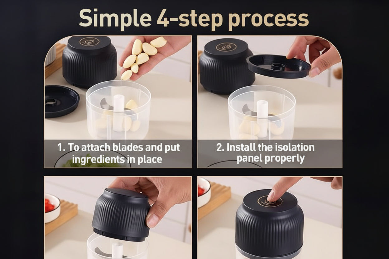 300ml electric food processor - mini garlic and onion chopper with blades