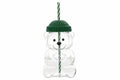 Holiday Bear Glass Cup with green hat lid and reusable straw - festive drinkware 2025